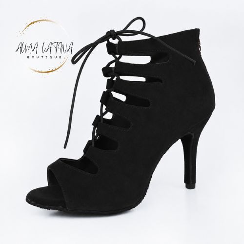 Botita de baile negra — perfil con cordones