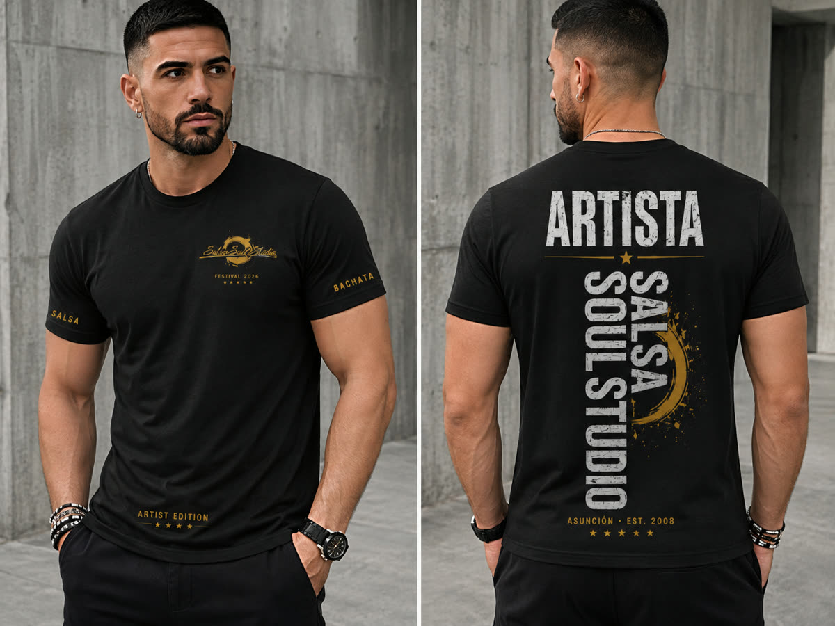 Hombre con la remera básica negra del festival